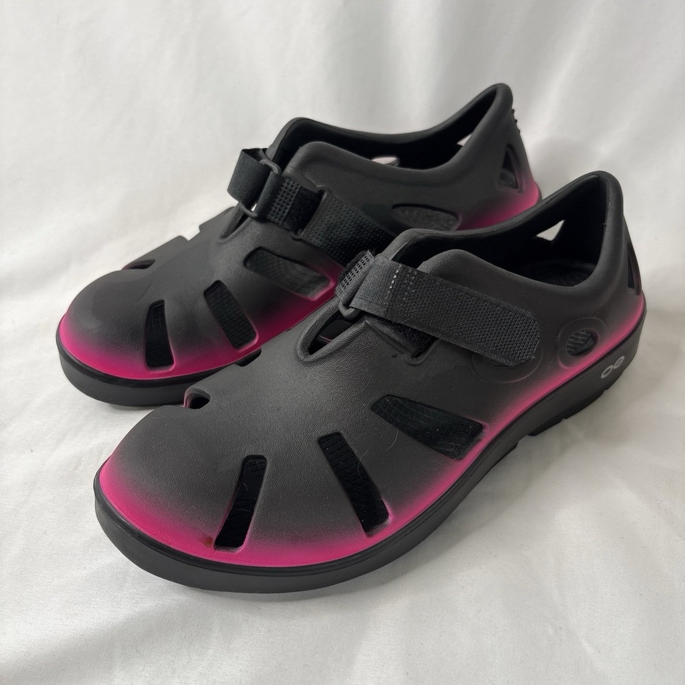 Oofos OOcandoo Slip-on Recovery Sandal Shoe Black/Pink Ombré W10 M8 EU41